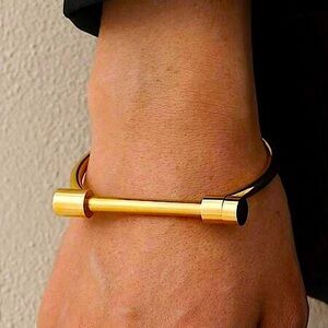 Gold Plated Bar Screw Bangle Bracelet
